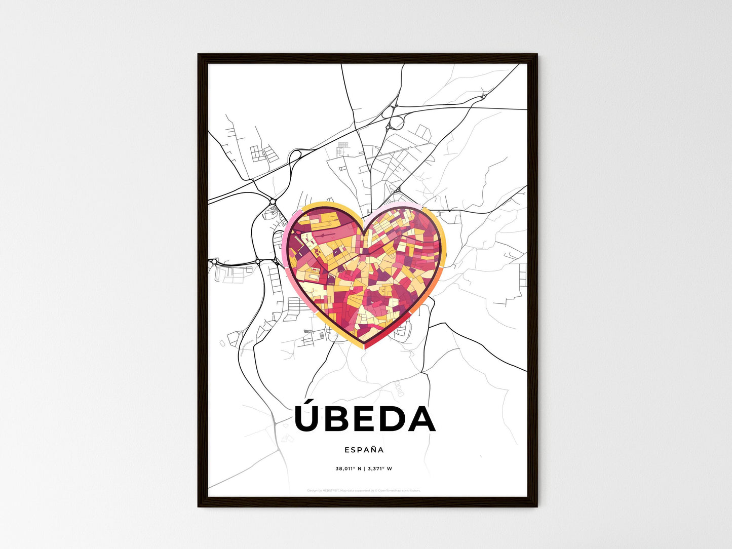 Úbeda Spain wedding art map with heart icon