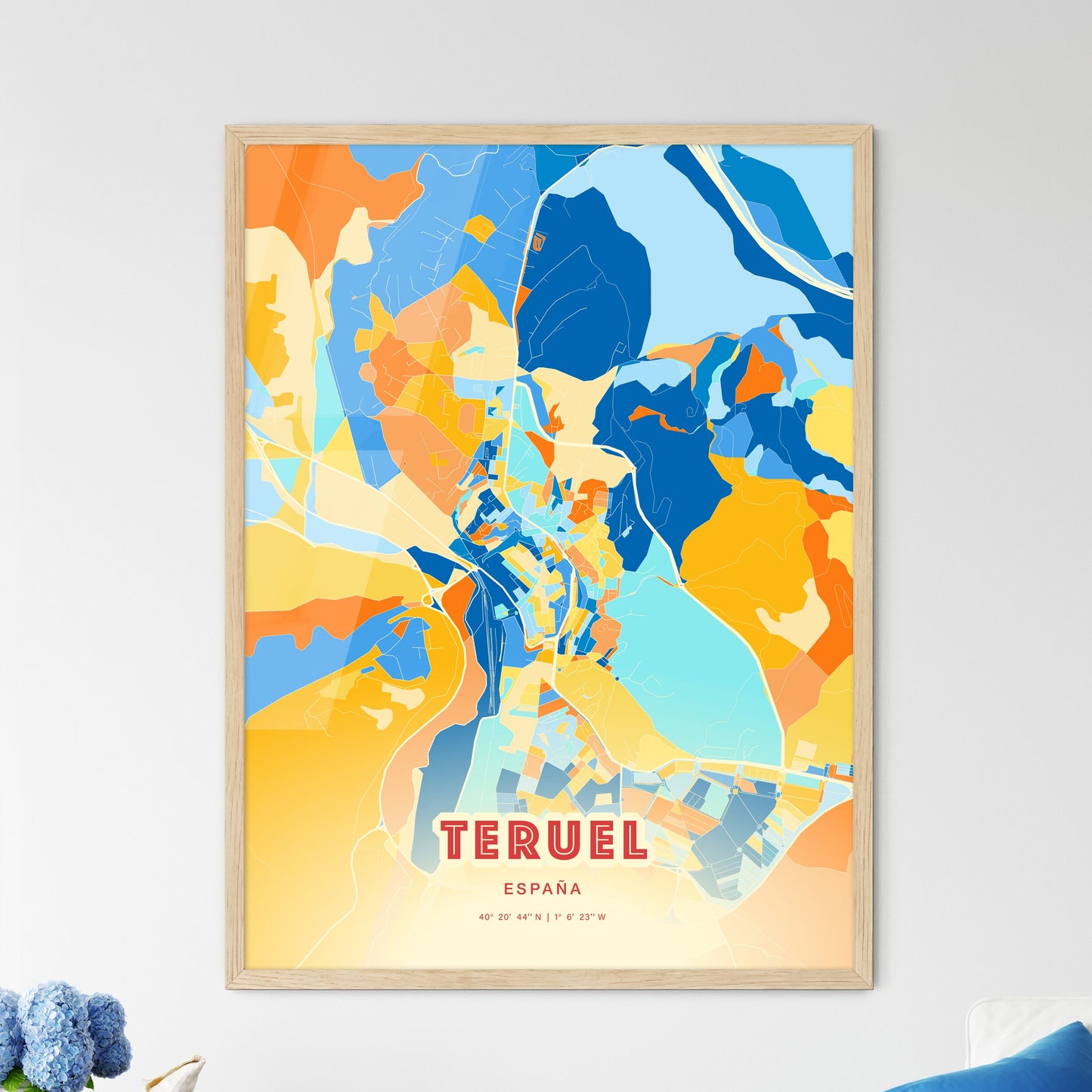 Colorful TERUEL SPAIN Fine Art Map Blue Orange