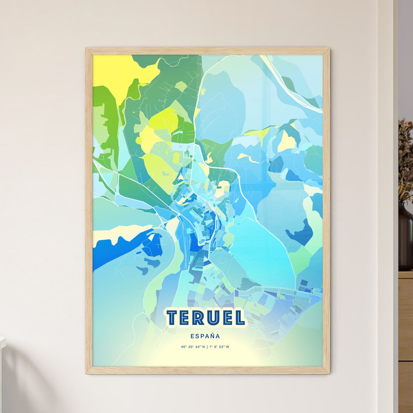 Colorful TERUEL SPAIN Fine Art Map Cool Blue