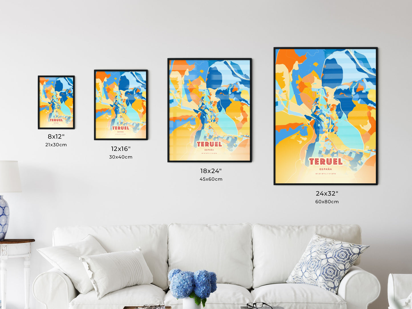 Colorful TERUEL SPAIN Fine Art Map Blue Orange