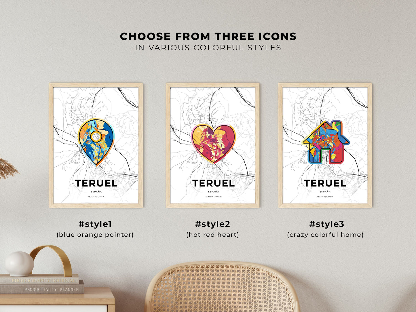 Teruel Spain maps with colorful icons