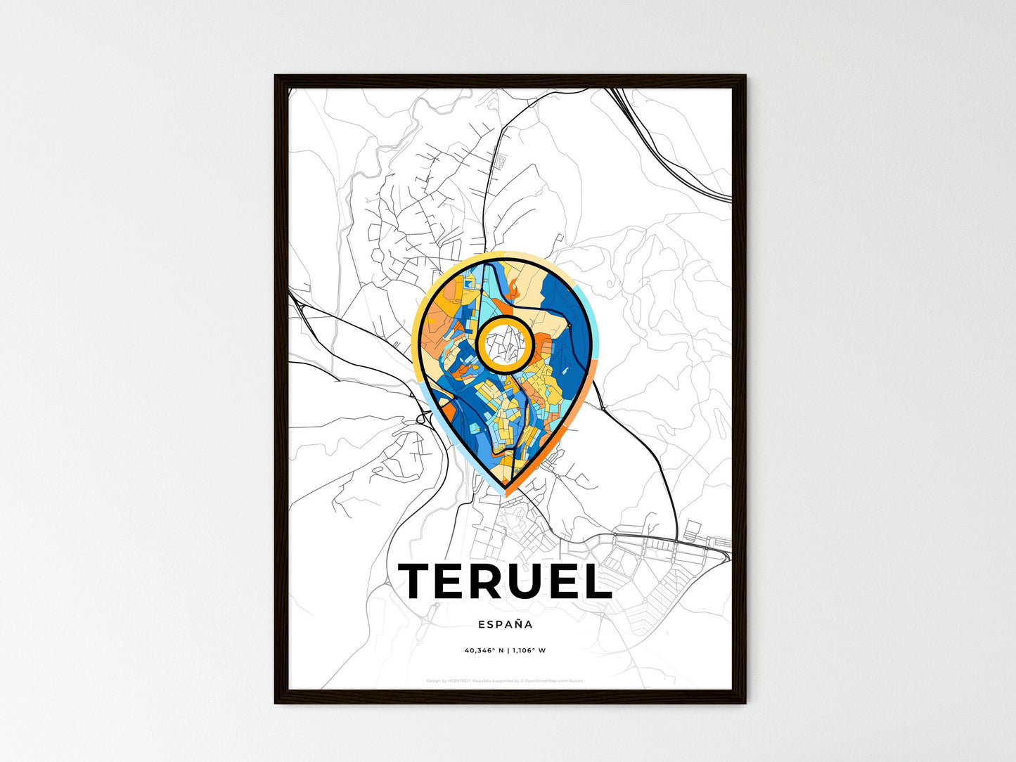 Teruel Spain wedding art map with pointer icon