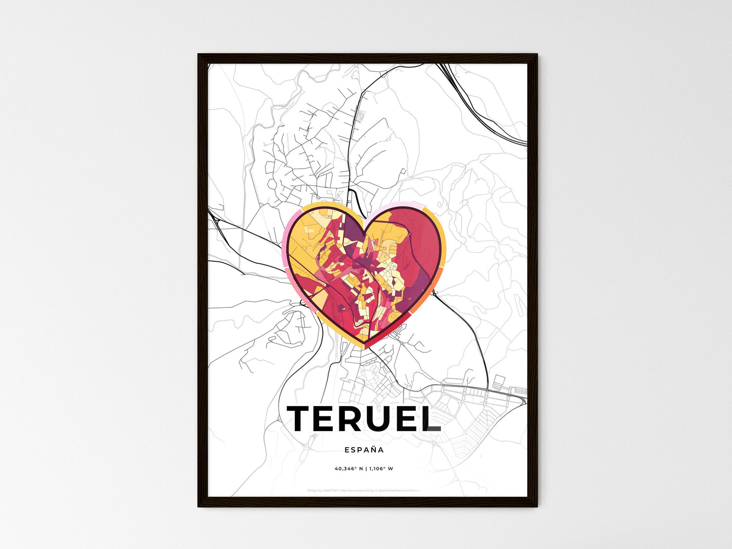 Teruel Spain wedding art map with heart icon