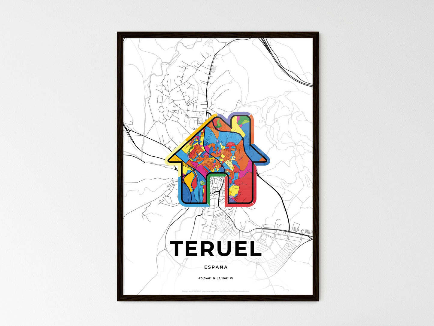 Teruel Spain wedding art map with home icon