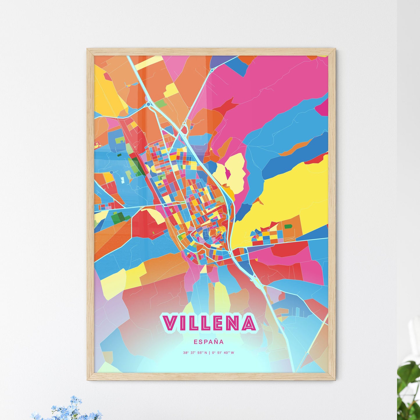 Colorful VILLENA SPAIN Fine Art Map Crazy Colors