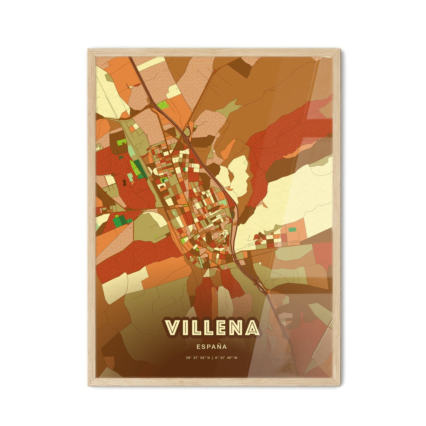 Colorful VILLENA SPAIN Fine Art Map Farmhouse