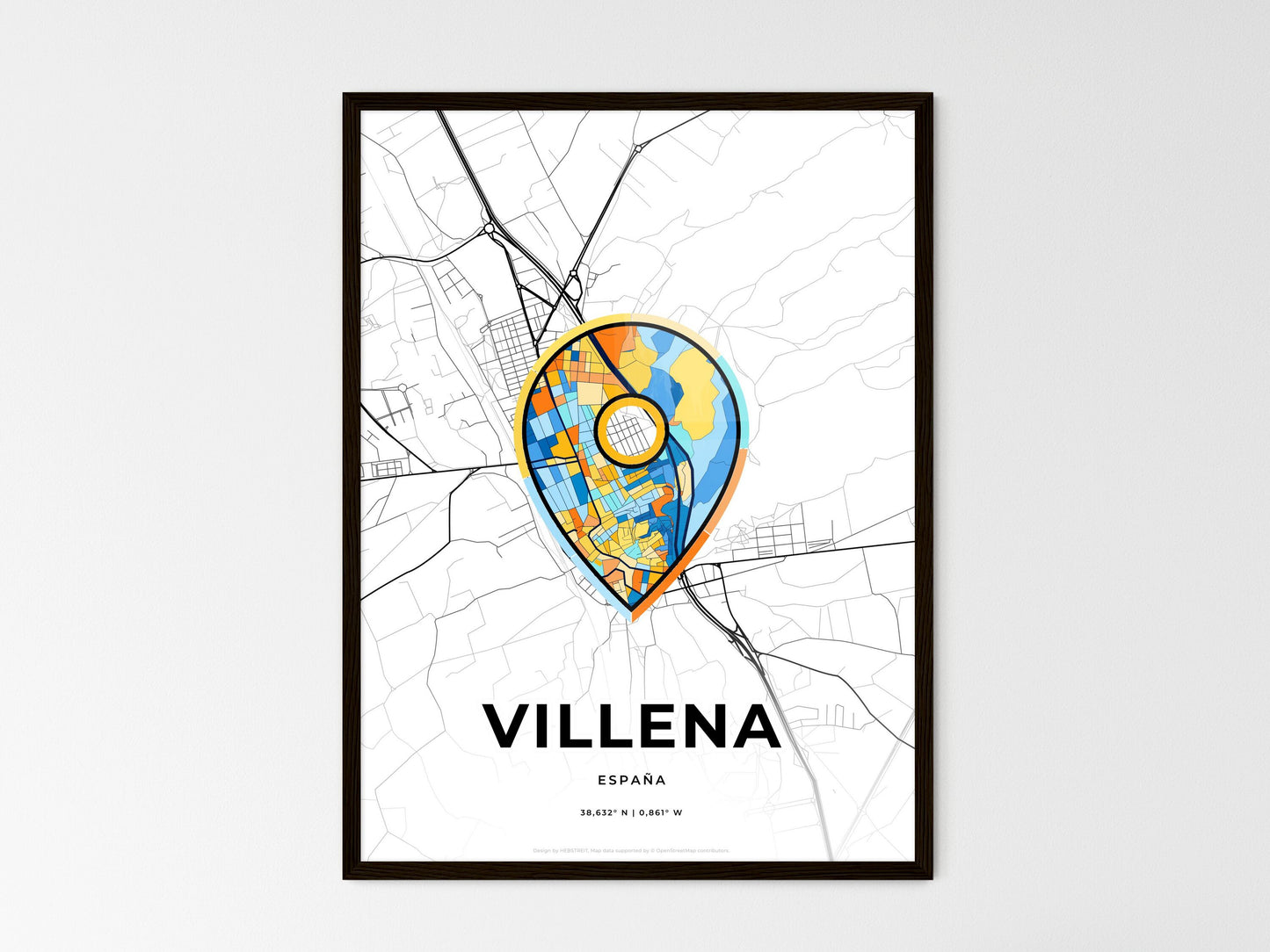 Villena Spain wedding art map with pointer icon