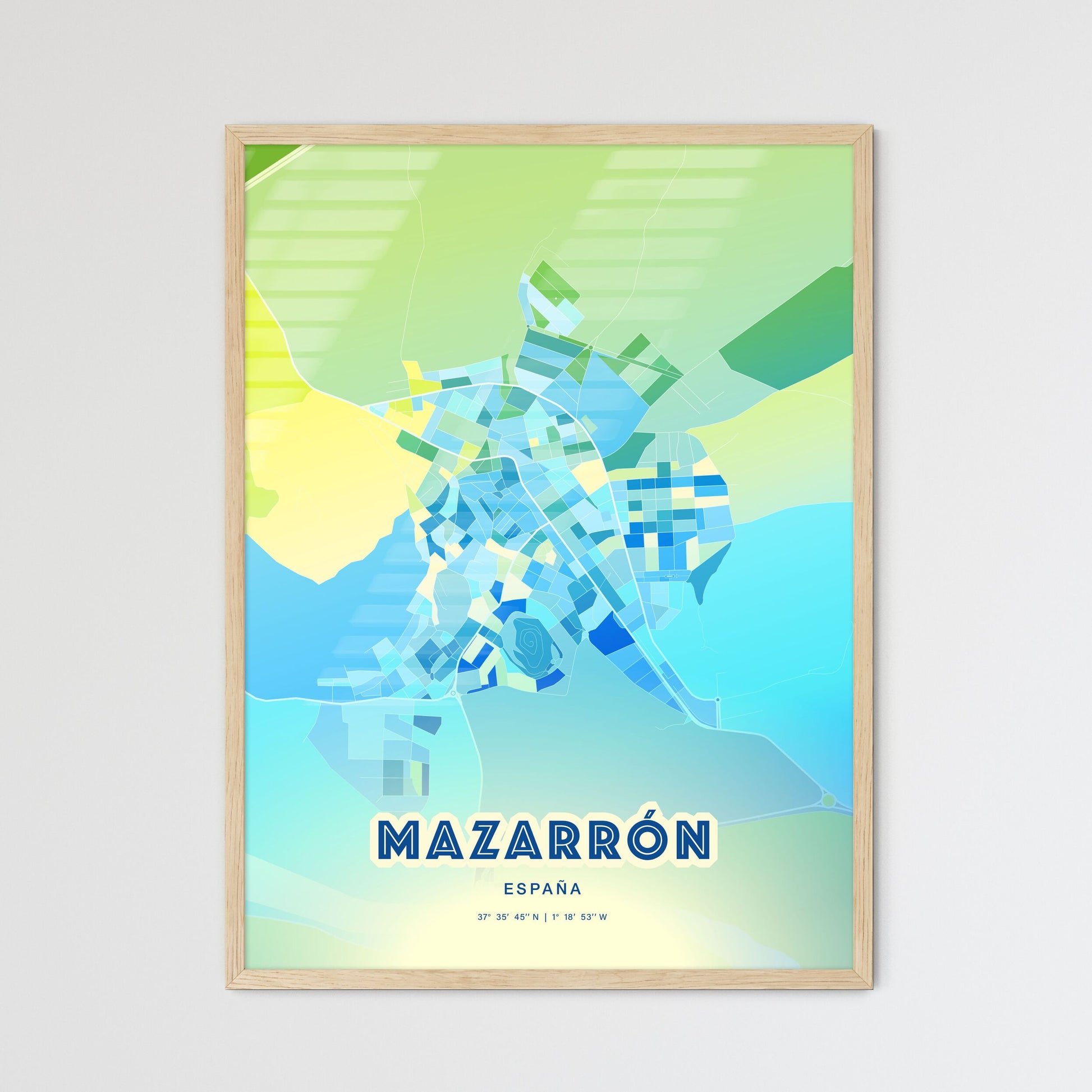 Colorful MAZARRÓN SPAIN Fine Art Map Cool Blue