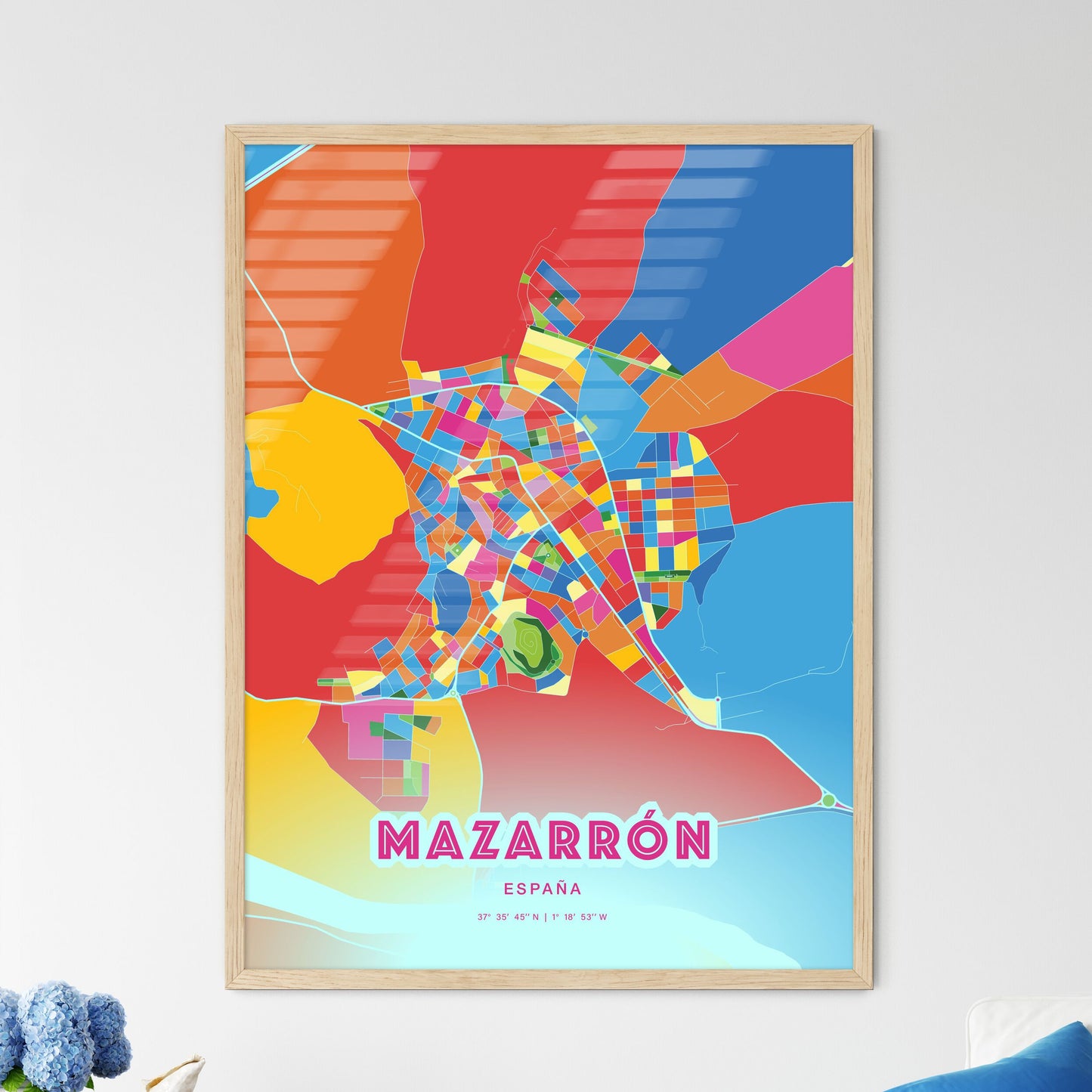 Colorful MAZARRÓN SPAIN Fine Art Map Crazy Colors
