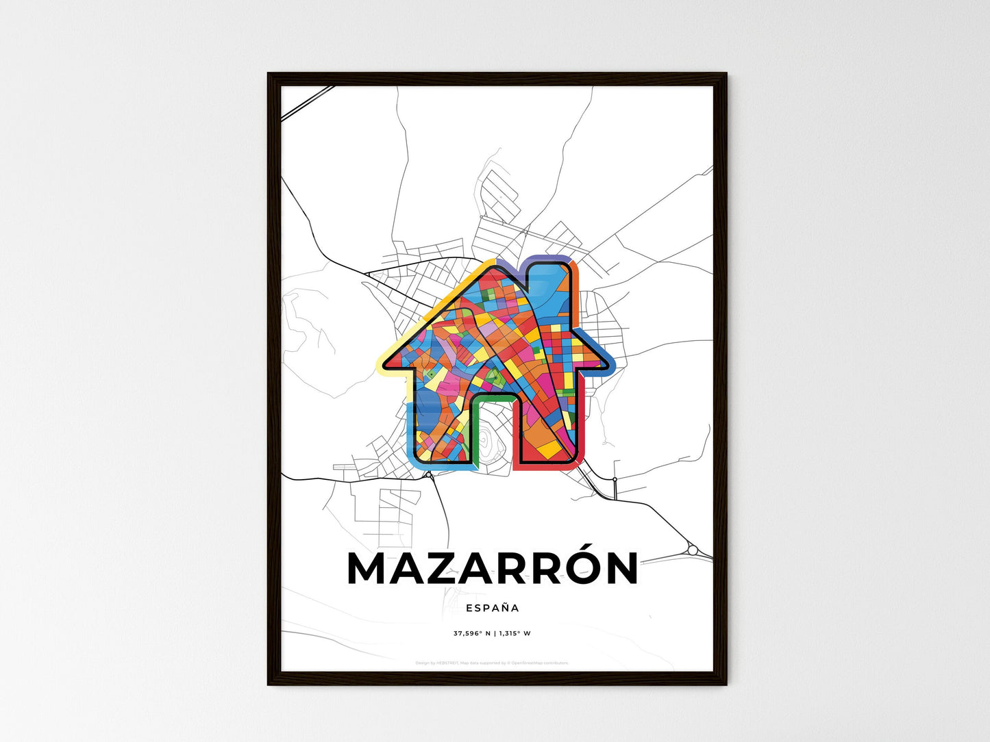 Mazarrón Spain wedding art map with home icon