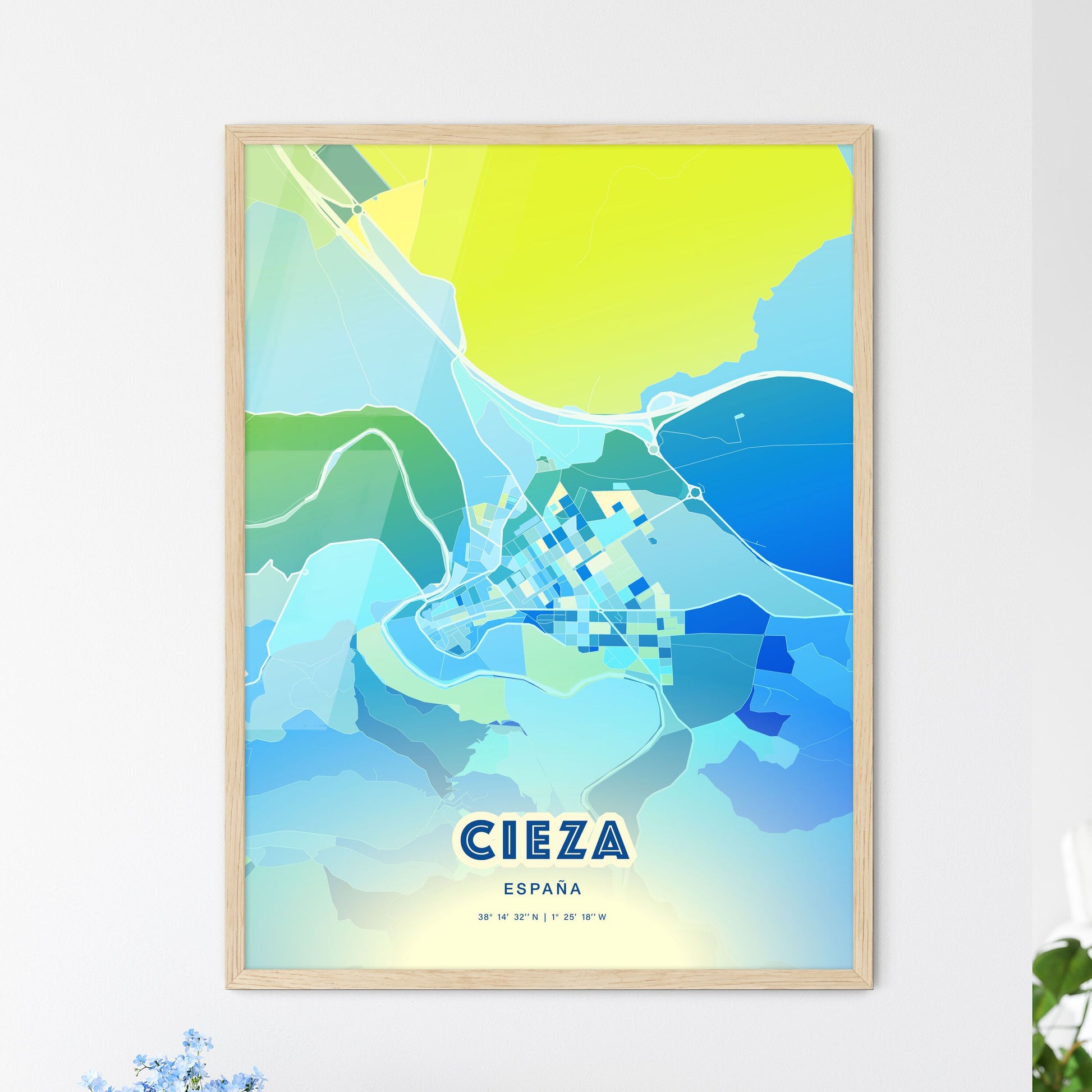 Colorful CIEZA SPAIN Fine Art Map Cool Blue