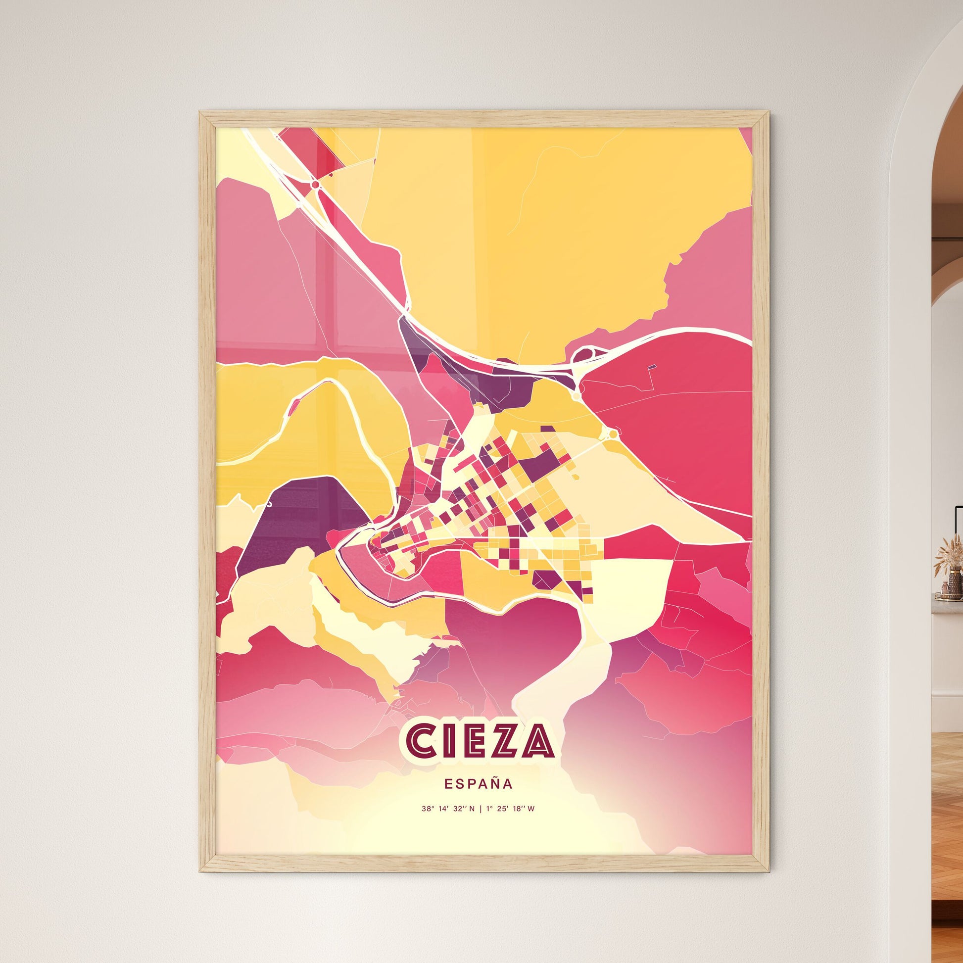 Colorful CIEZA SPAIN Fine Art Map Hot Red
