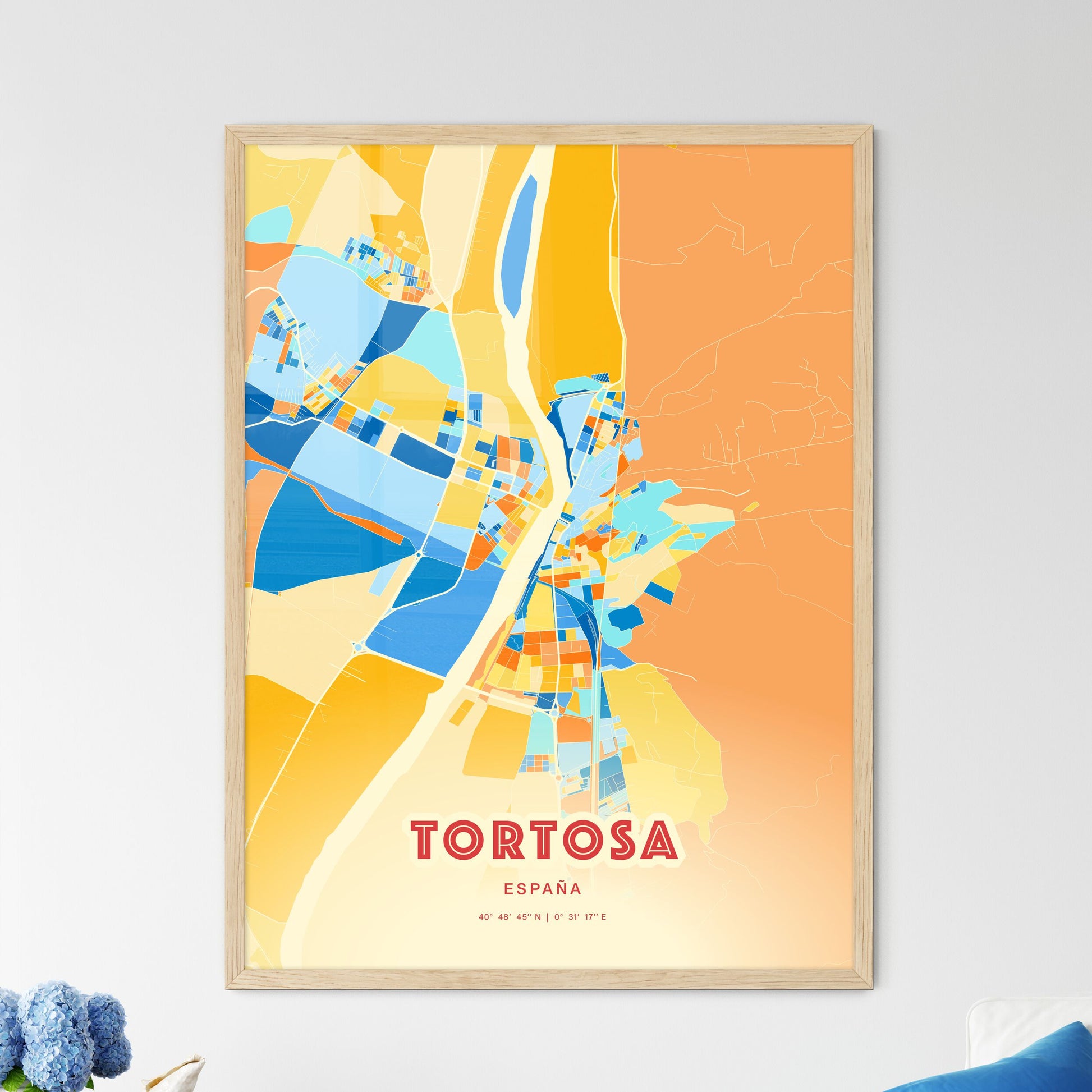 Colorful TORTOSA SPAIN Fine Art Map Blue Orange