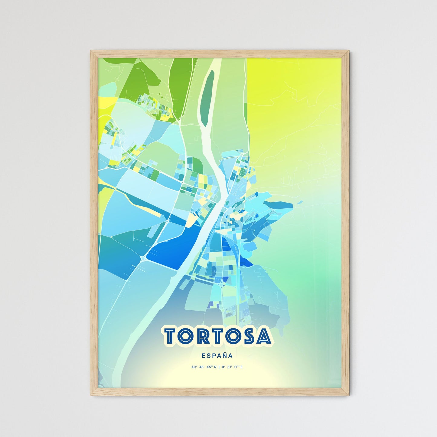 Colorful TORTOSA SPAIN Fine Art Map Cool Blue