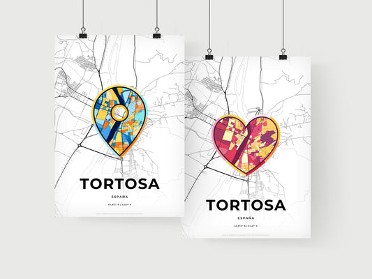 TORTOSA SPAIN minimal art map with a colorful icon. Where it all began, Couple map gift.