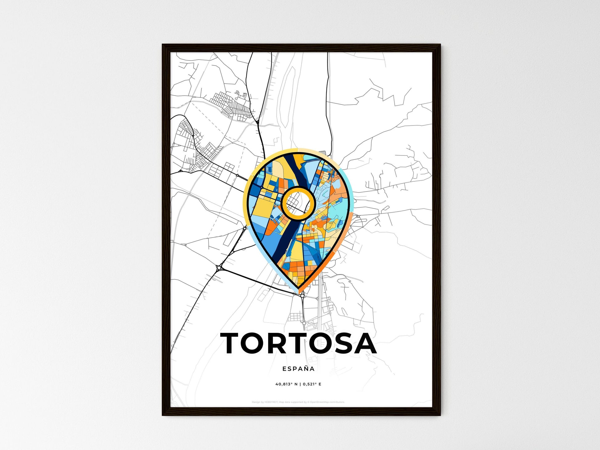 TORTOSA SPAIN minimal art map with a colorful icon. Where it all began, Couple map gift. Style 1