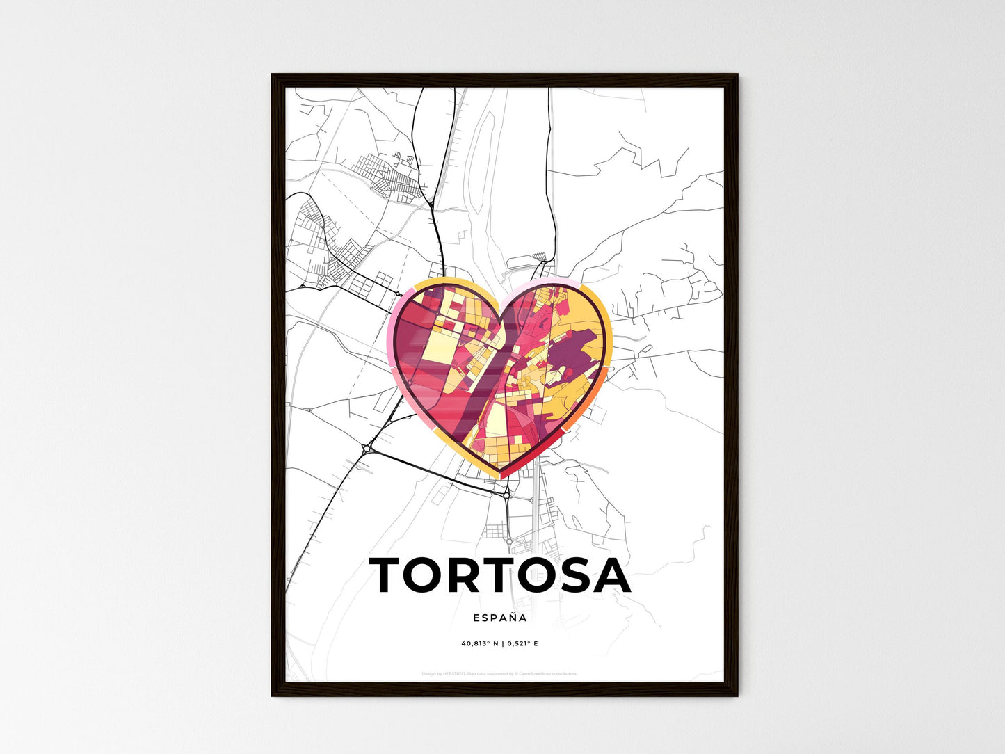 TORTOSA SPAIN minimal art map with a colorful icon. Where it all began, Couple map gift. Style 2