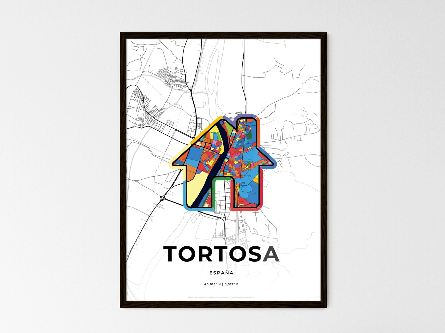 TORTOSA SPAIN minimal art map with a colorful icon. Where it all began, Couple map gift. Style 3