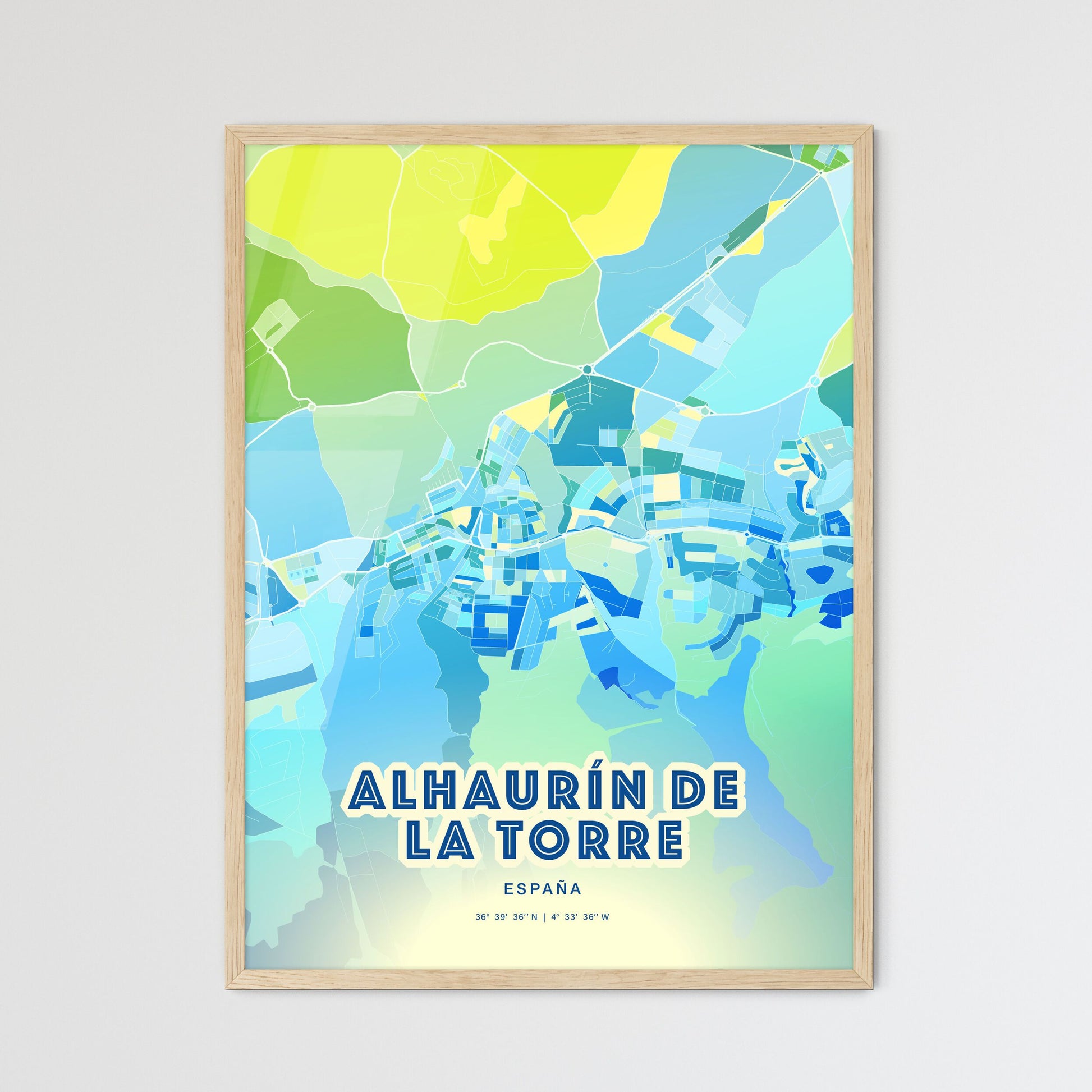 Colorful ALHAURÍN DE LA TORRE SPAIN Fine Art Map Cool Blue