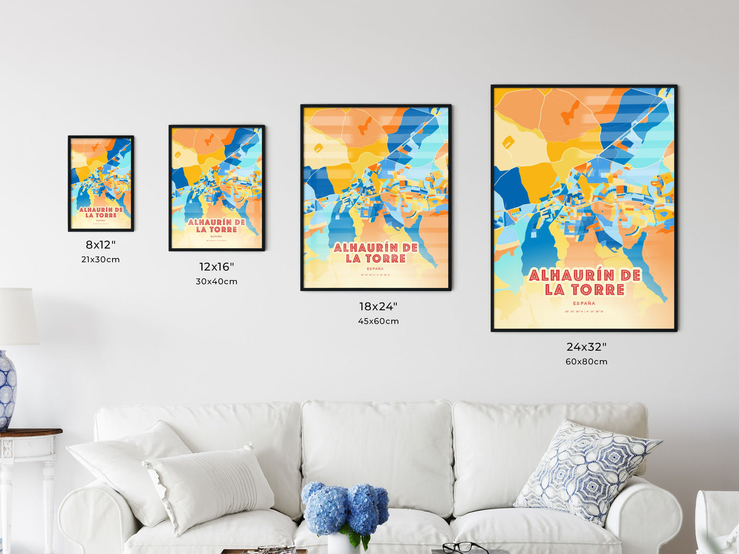 Colorful ALHAURÍN DE LA TORRE SPAIN Fine Art Map Blue Orange