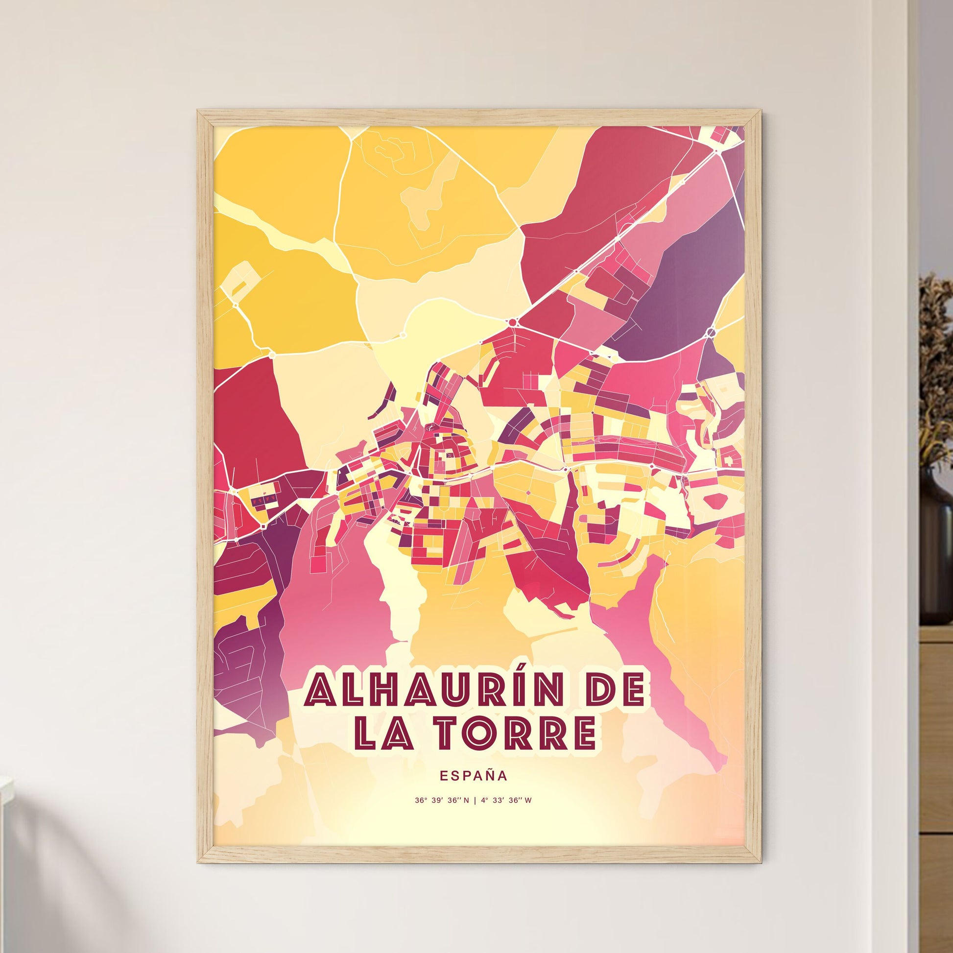 Colorful ALHAURÍN DE LA TORRE SPAIN Fine Art Map Hot Red