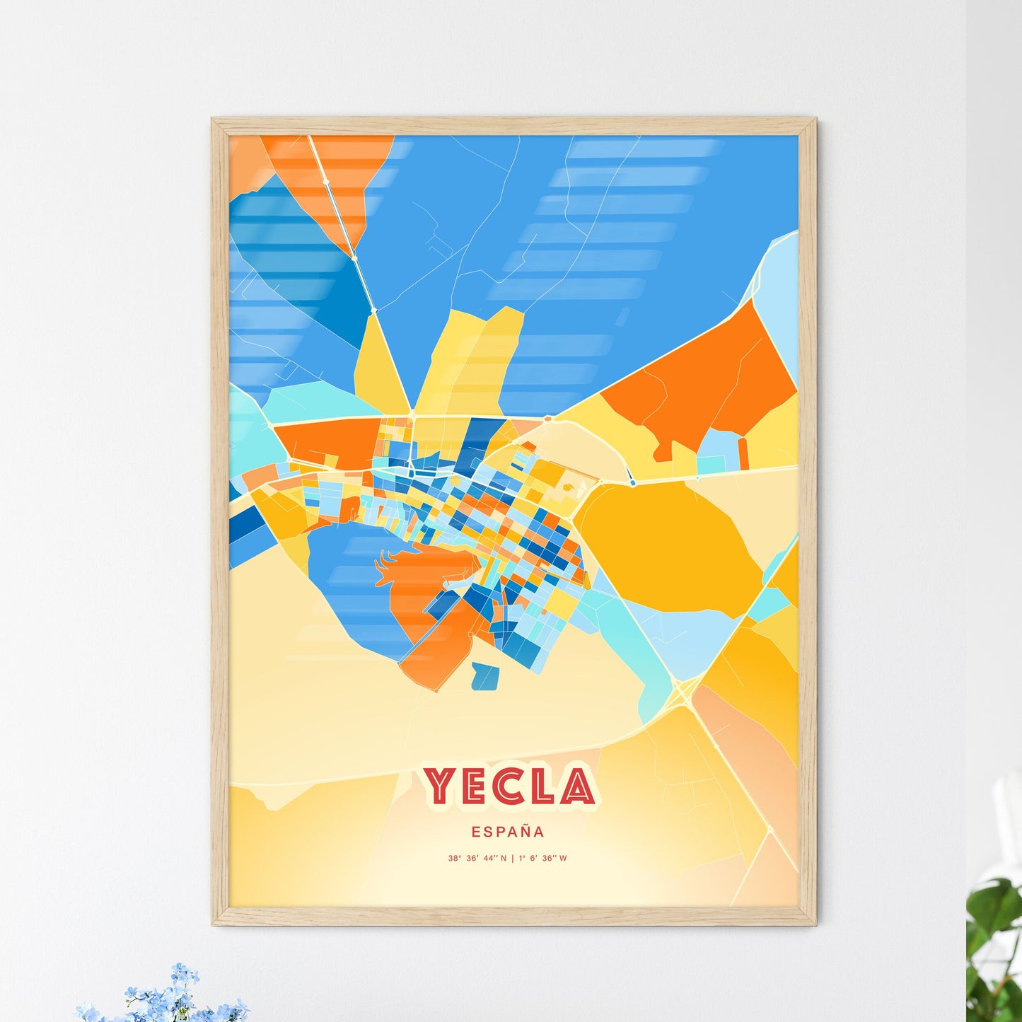 Colorful YECLA SPAIN Fine Art Map Blue Orange