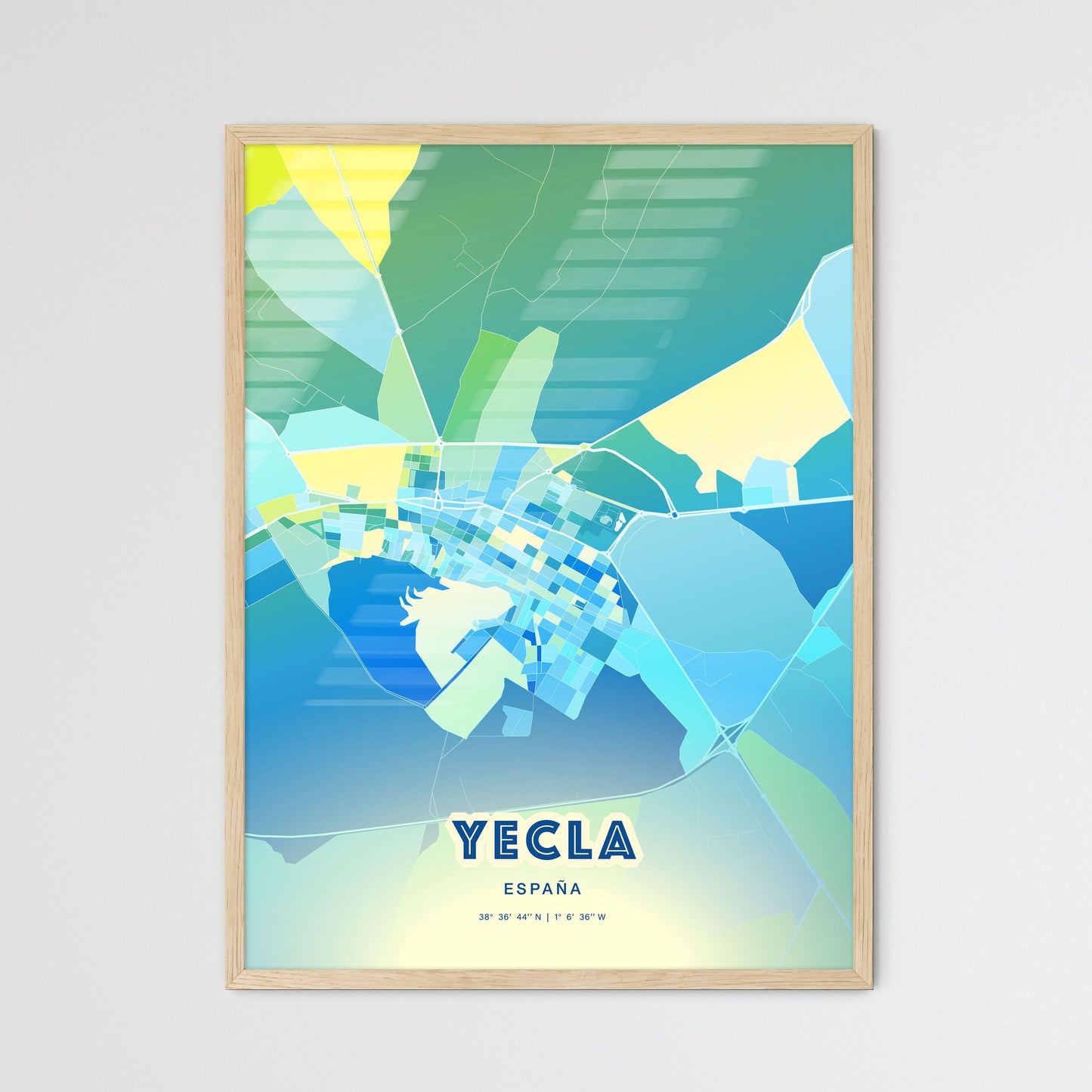 Colorful YECLA SPAIN Fine Art Map Cool Blue