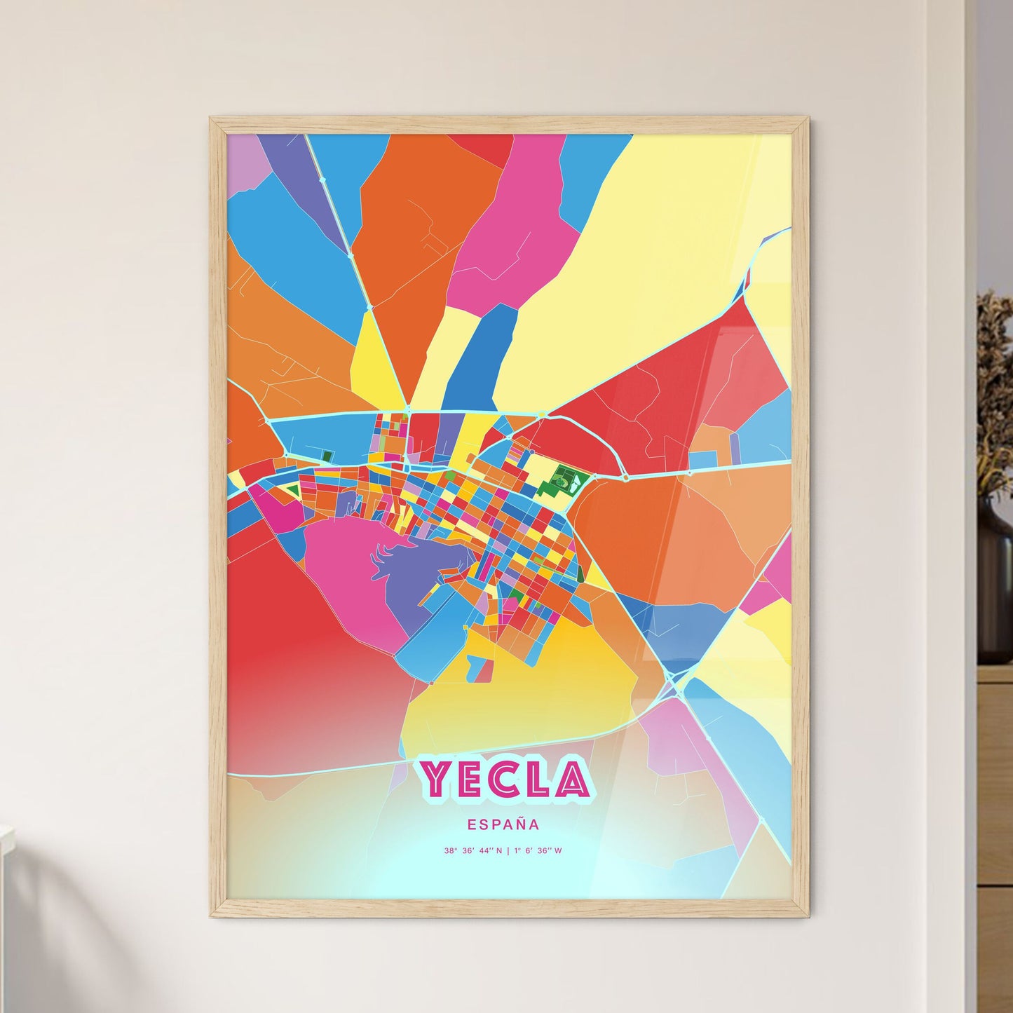 Colorful YECLA SPAIN Fine Art Map Crazy Colors