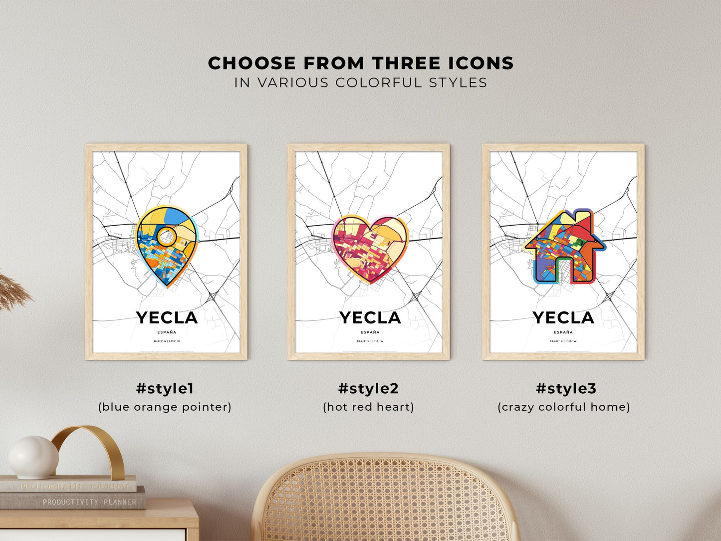 Yecla Spain maps with colorful icons