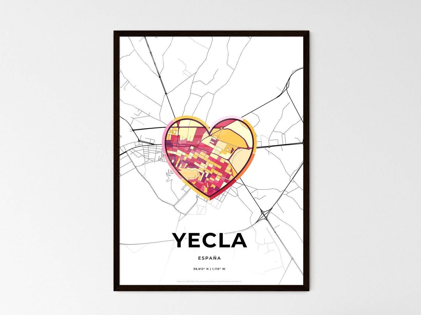 Yecla Spain wedding art map with heart icon
