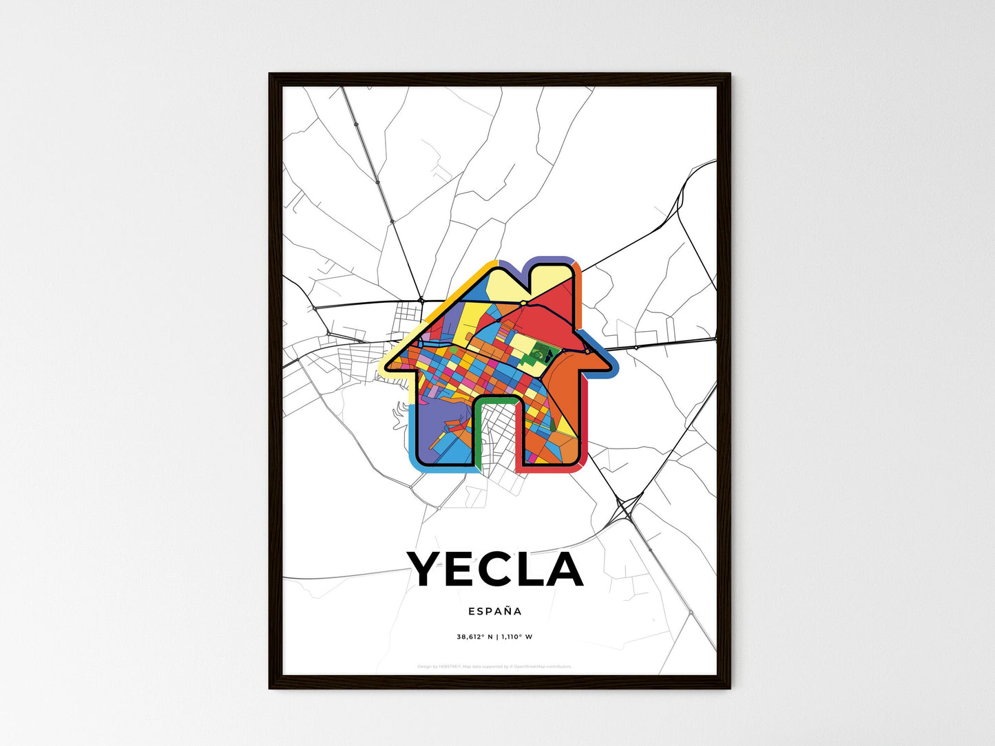 Yecla Spain wedding art map with home icon