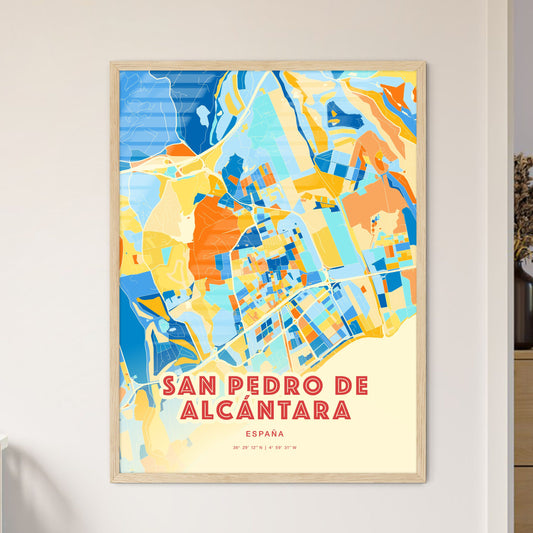 Colorful SAN PEDRO DE ALCÁNTARA SPAIN Fine Art Map Blue Orange
