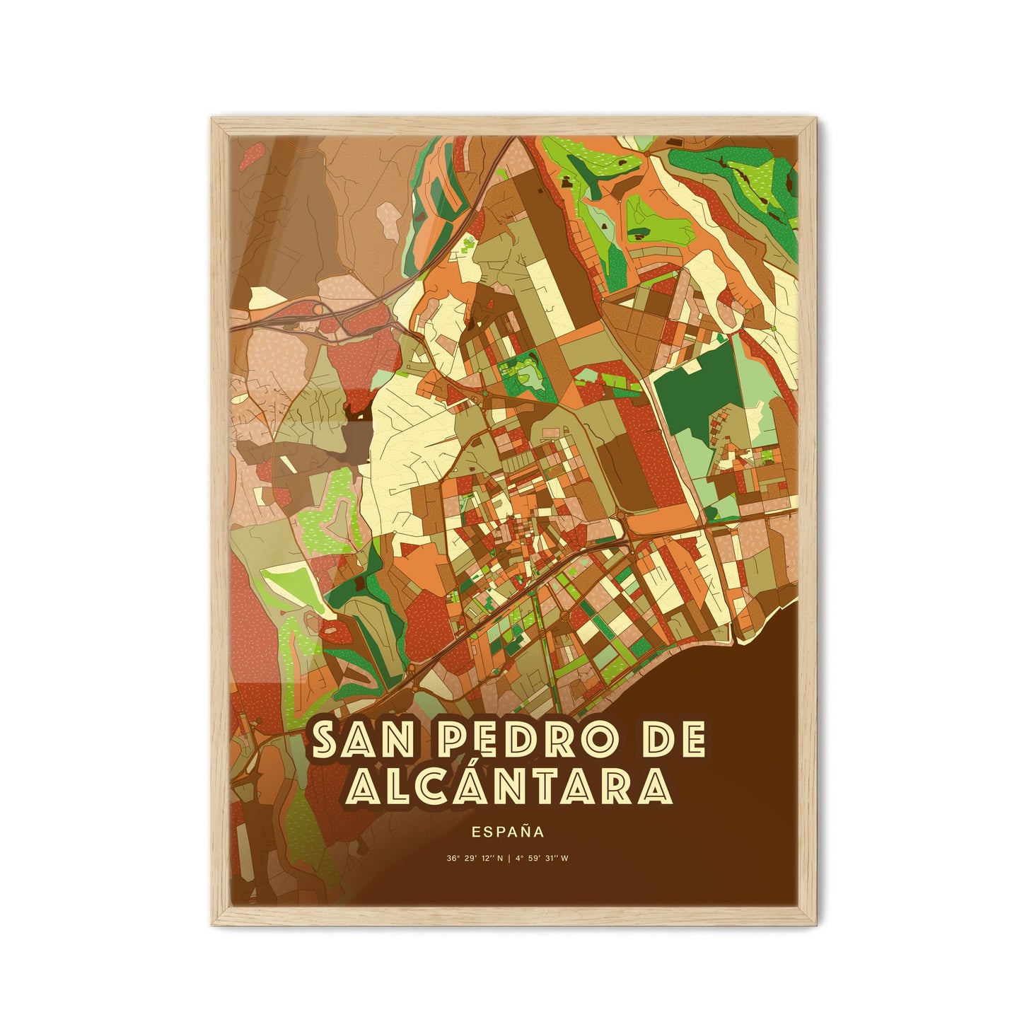 Colorful SAN PEDRO DE ALCÁNTARA SPAIN Fine Art Map Farmhouse