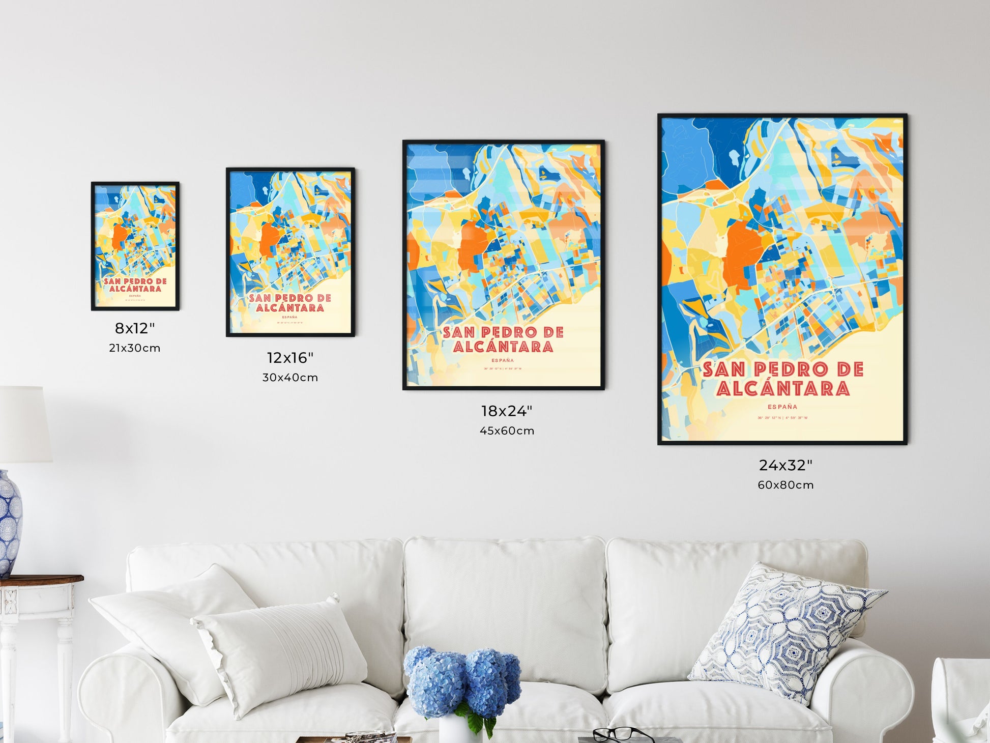 Colorful SAN PEDRO DE ALCÁNTARA SPAIN Fine Art Map Blue Orange