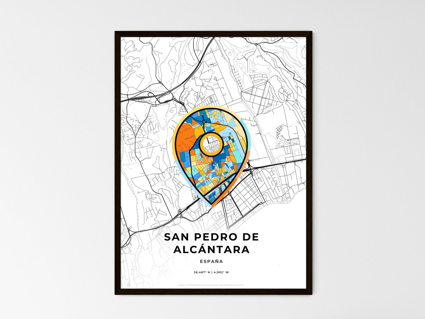 San Pedro De Alcántara Spain wedding art map with pointer icon