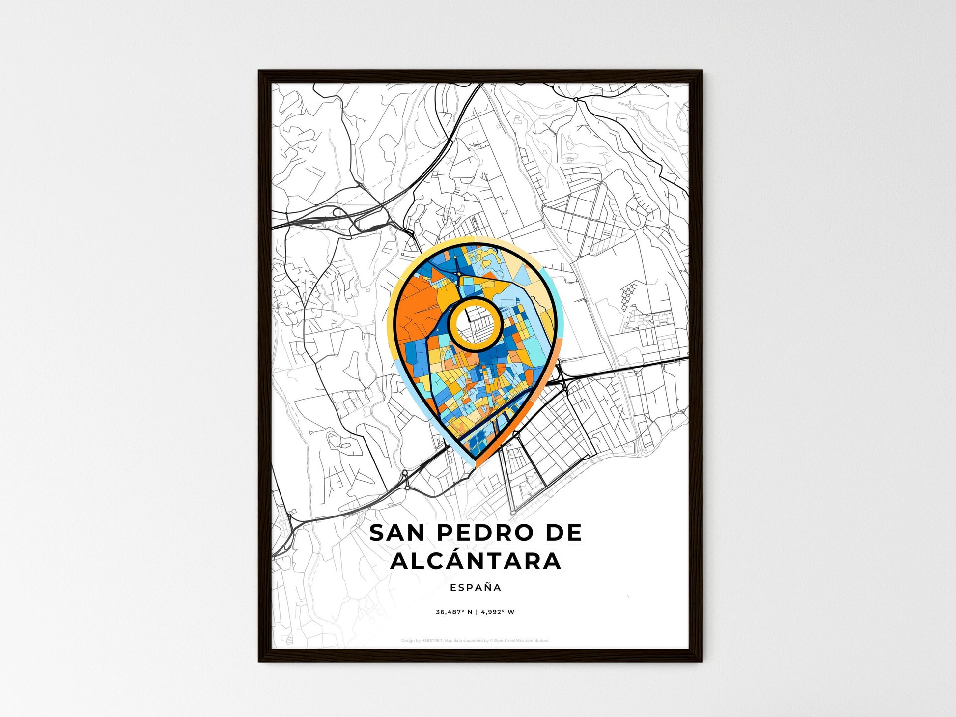 San Pedro De Alcántara Spain wedding art map with pointer icon