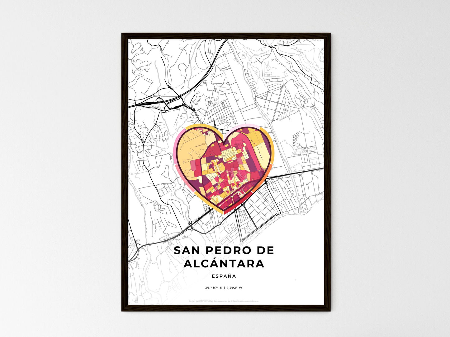 San Pedro De Alcántara Spain wedding art map with heart icon