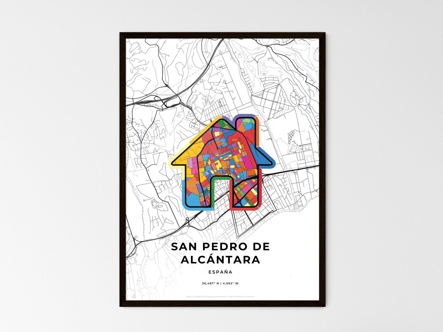 San Pedro De Alcántara Spain wedding art map with home icon