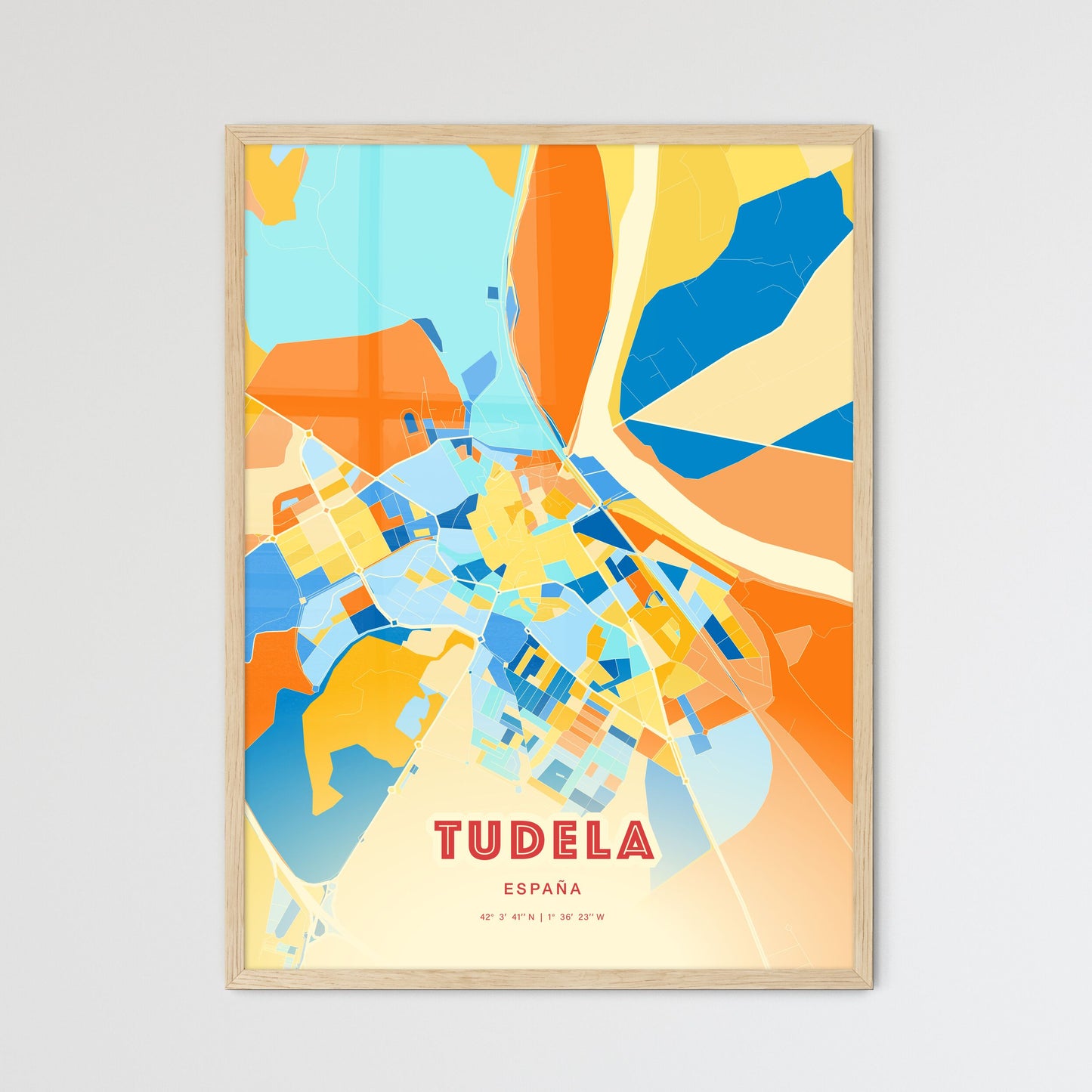 Colorful TUDELA SPAIN Fine Art Map Blue Orange