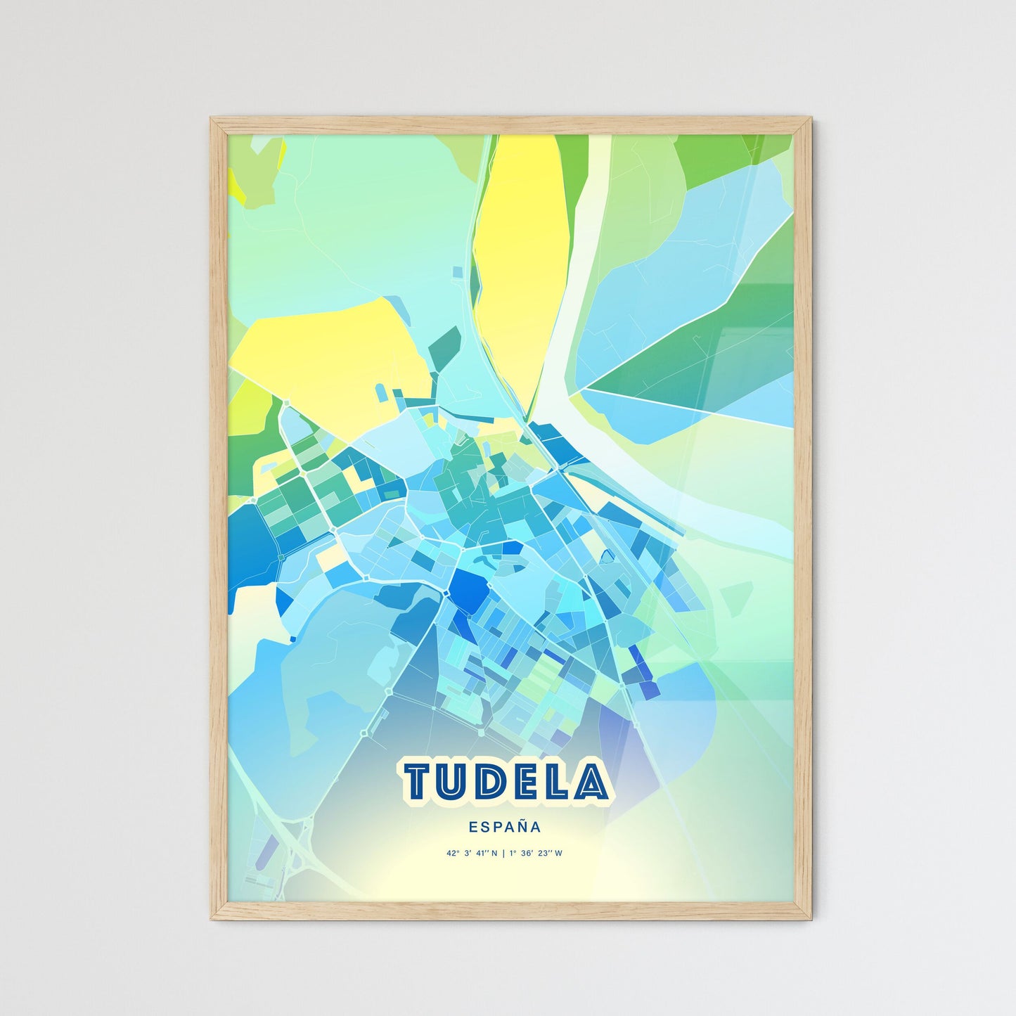 Colorful TUDELA SPAIN Fine Art Map Cool Blue