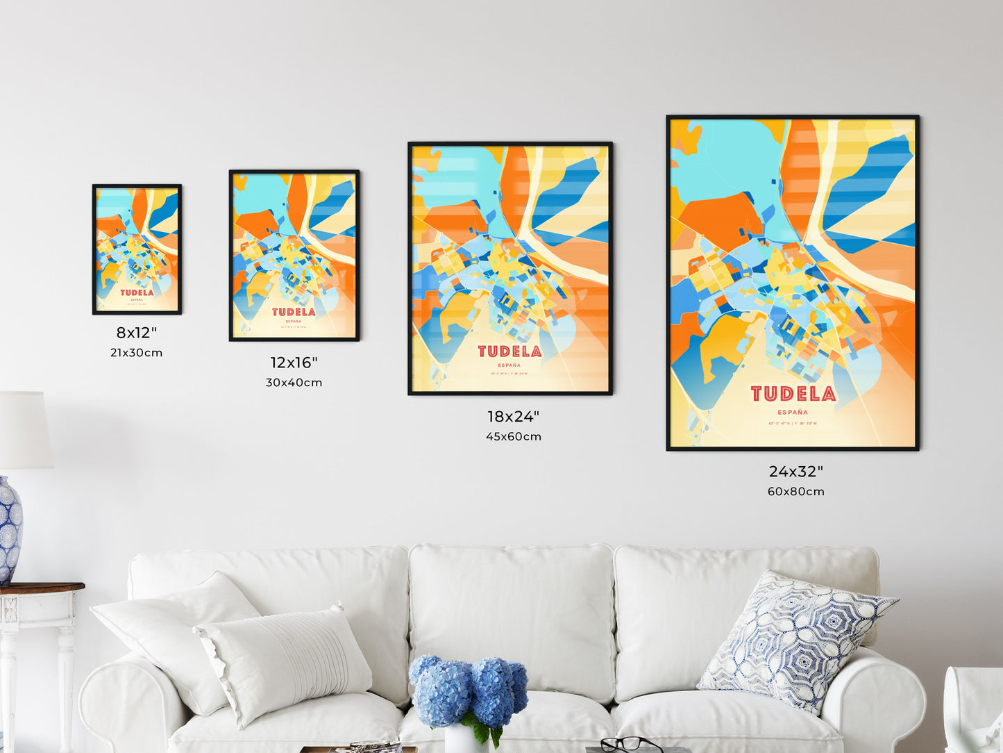 Colorful TUDELA SPAIN Fine Art Map Blue Orange