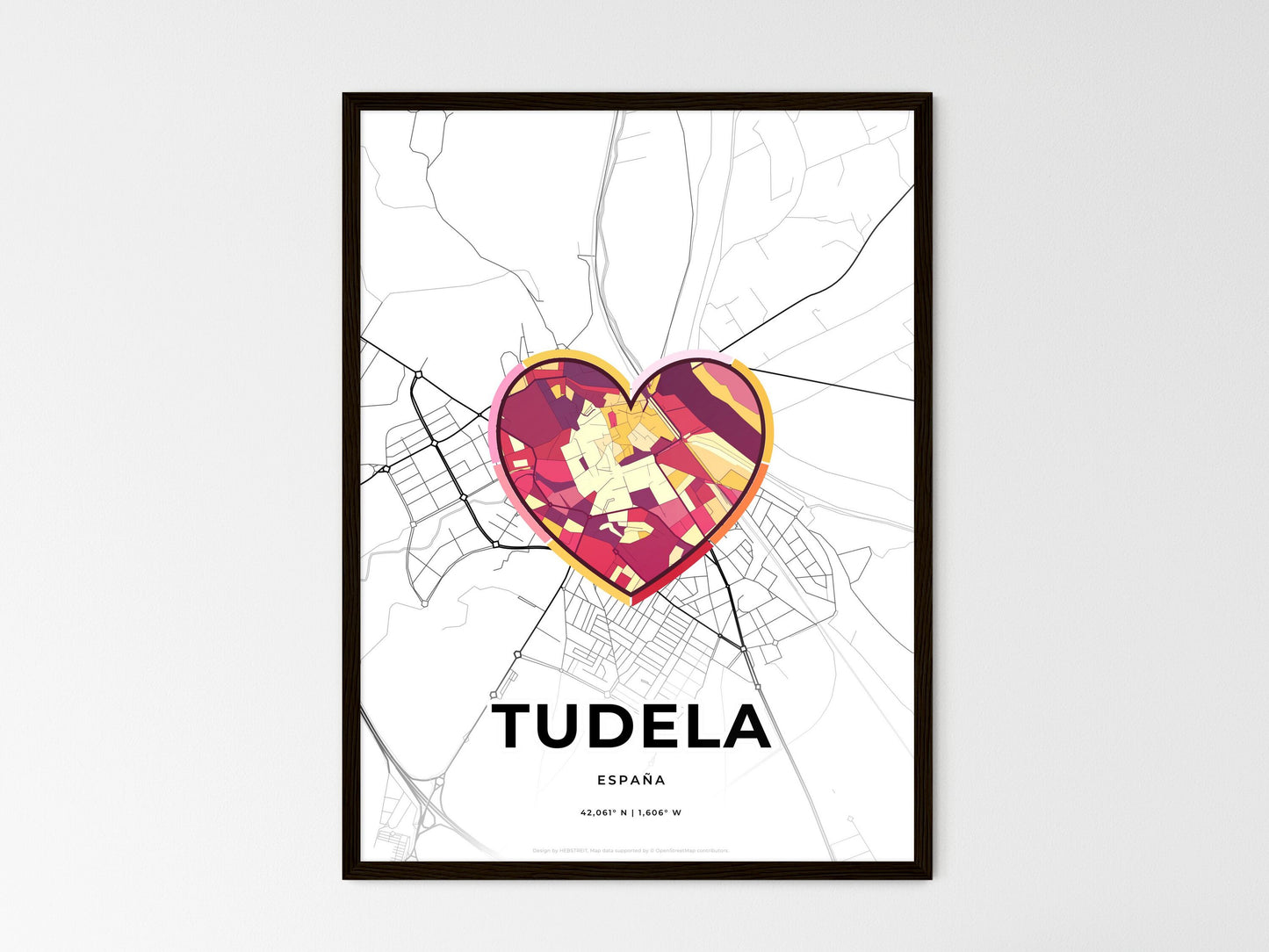Tudela Spain wedding art map with heart icon