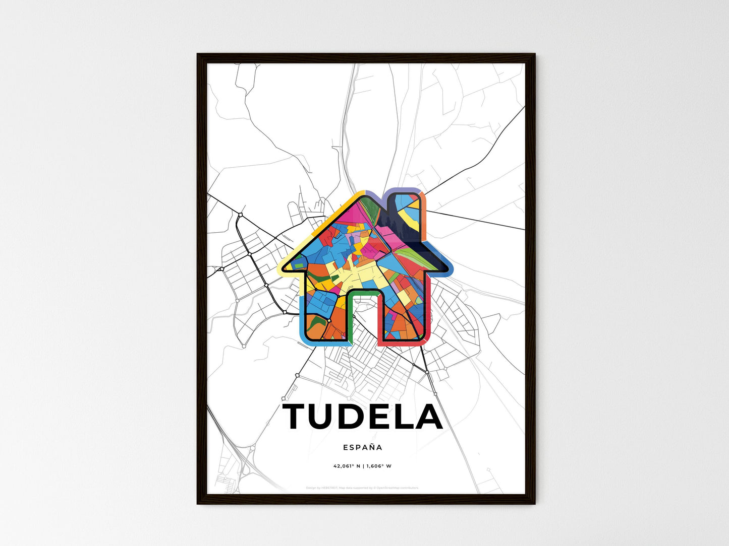 Tudela Spain wedding art map with home icon