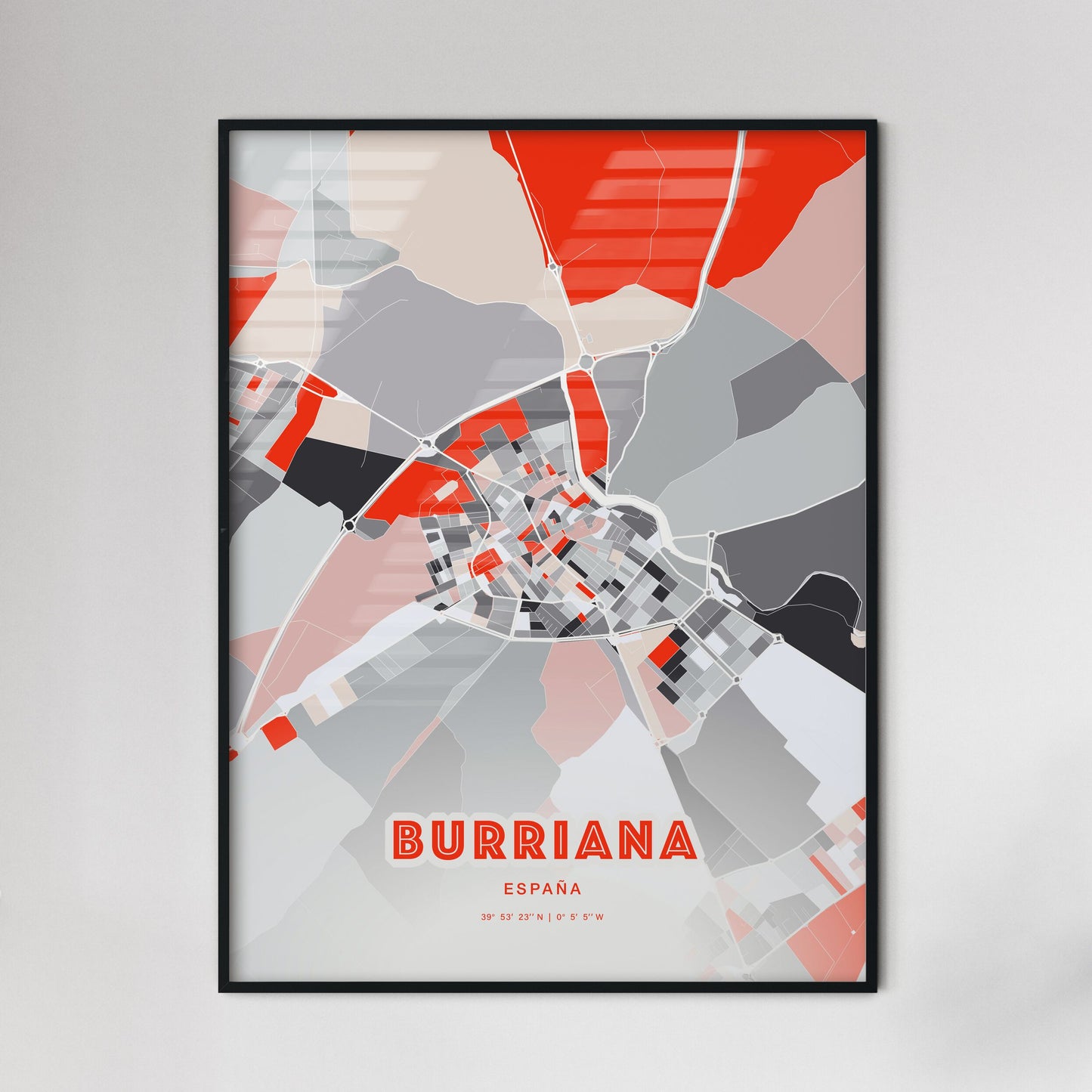 Colorful BURRIANA SPAIN Fine Art Map Modern