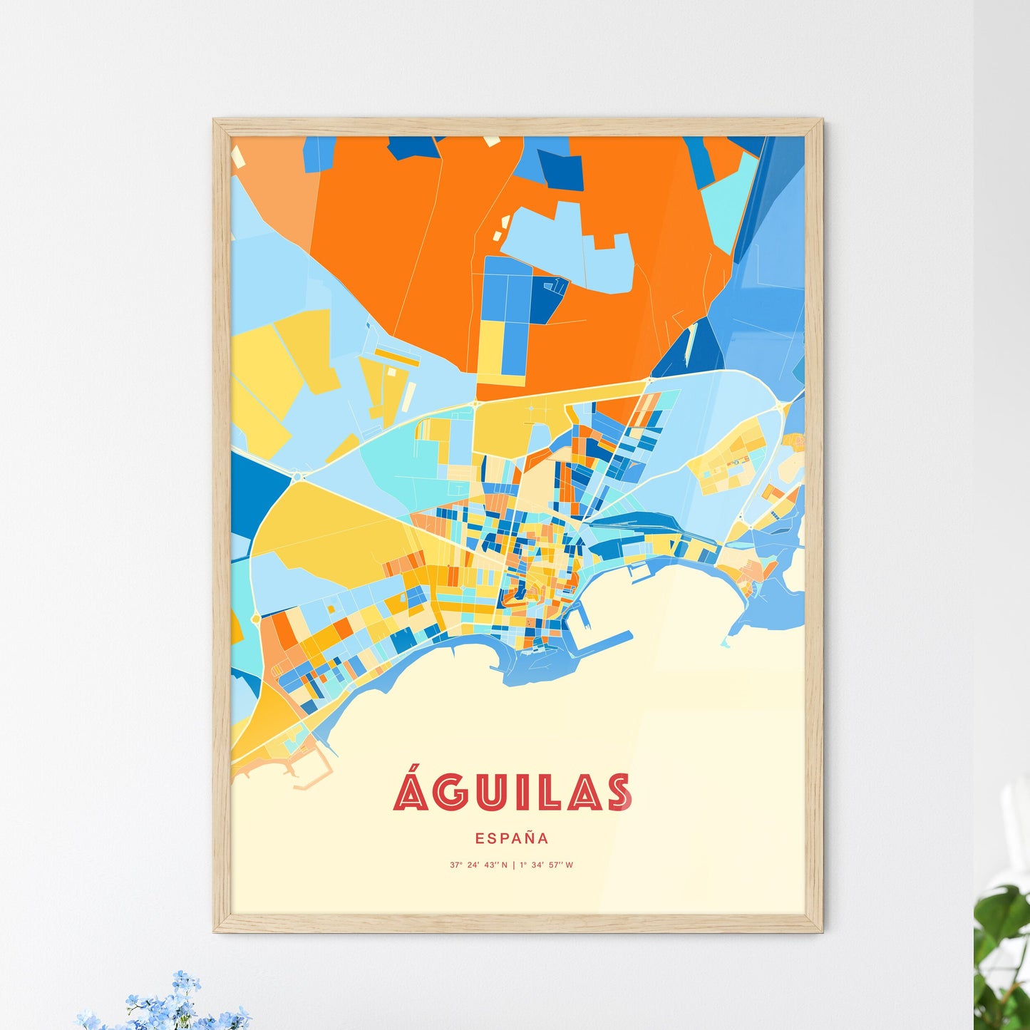 Colorful ÁGUILAS SPAIN Fine Art Map Blue Orange