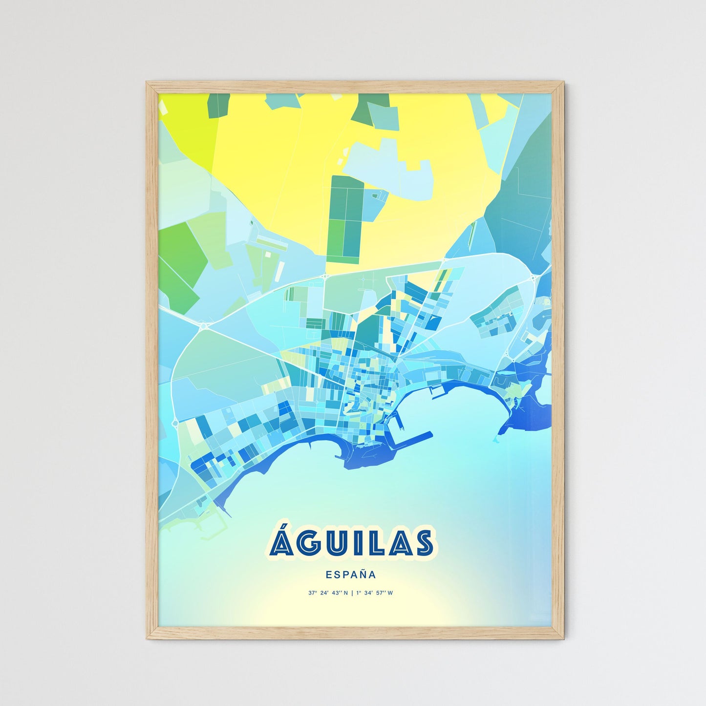 Colorful ÁGUILAS SPAIN Fine Art Map Cool Blue