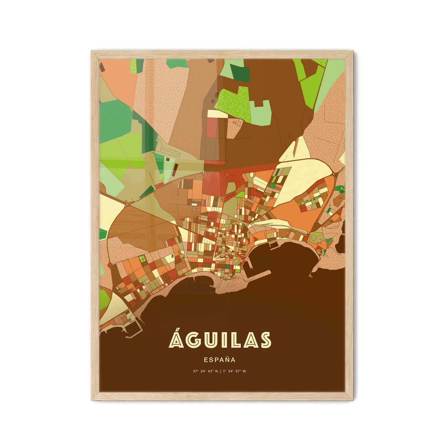 Colorful ÁGUILAS SPAIN Fine Art Map Farmhouse