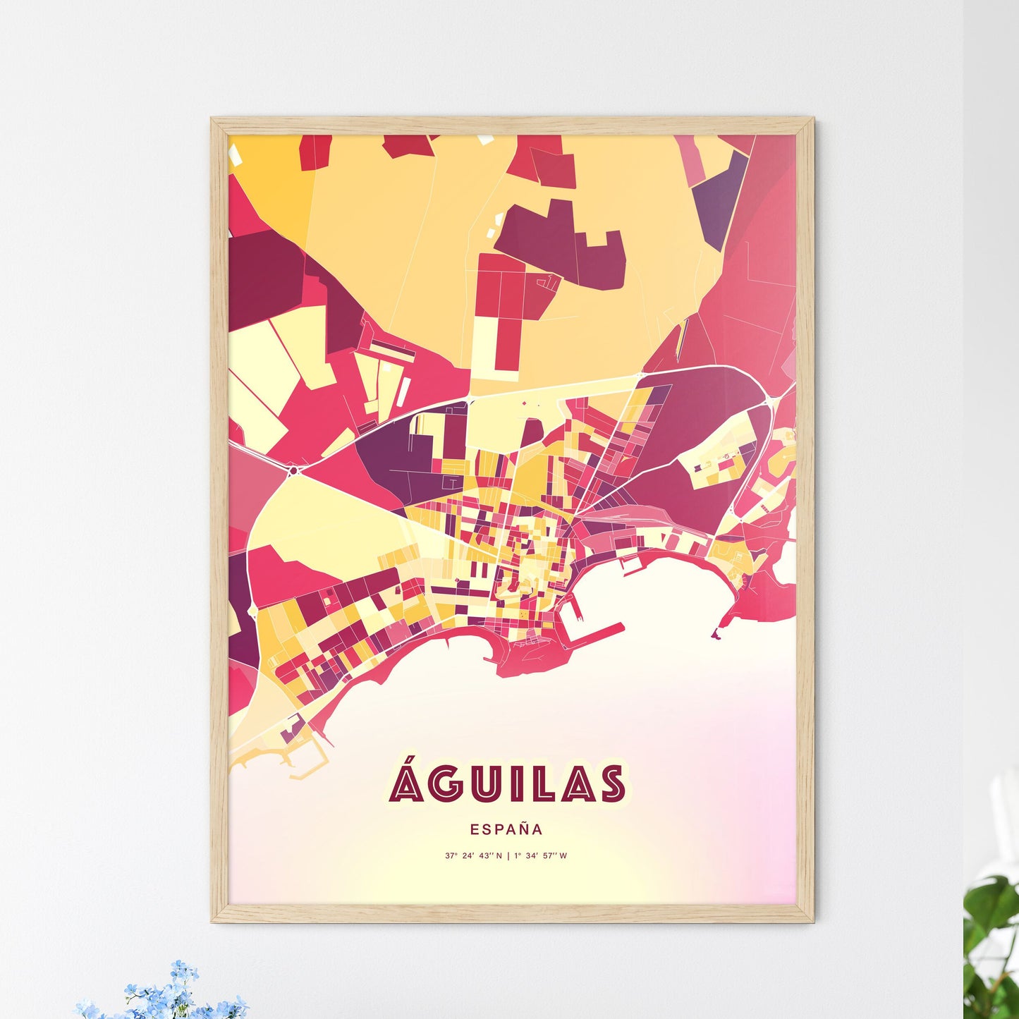 Colorful ÁGUILAS SPAIN Fine Art Map Hot Red