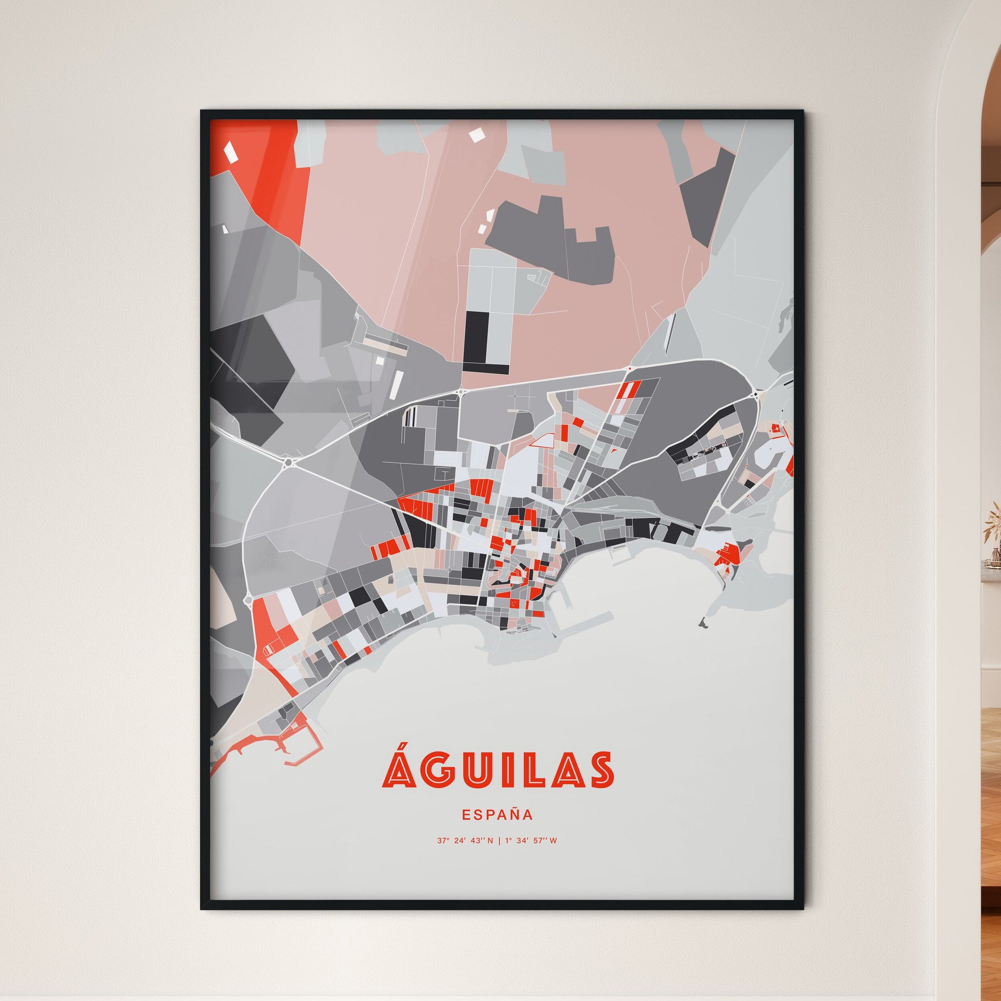 Colorful ÁGUILAS SPAIN Fine Art Map Modern