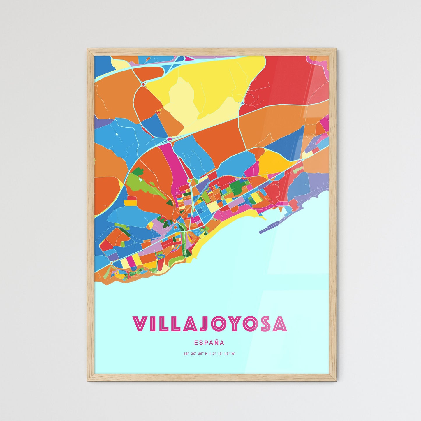 Colorful VILLAJOYOSA SPAIN Fine Art Map Crazy Colors